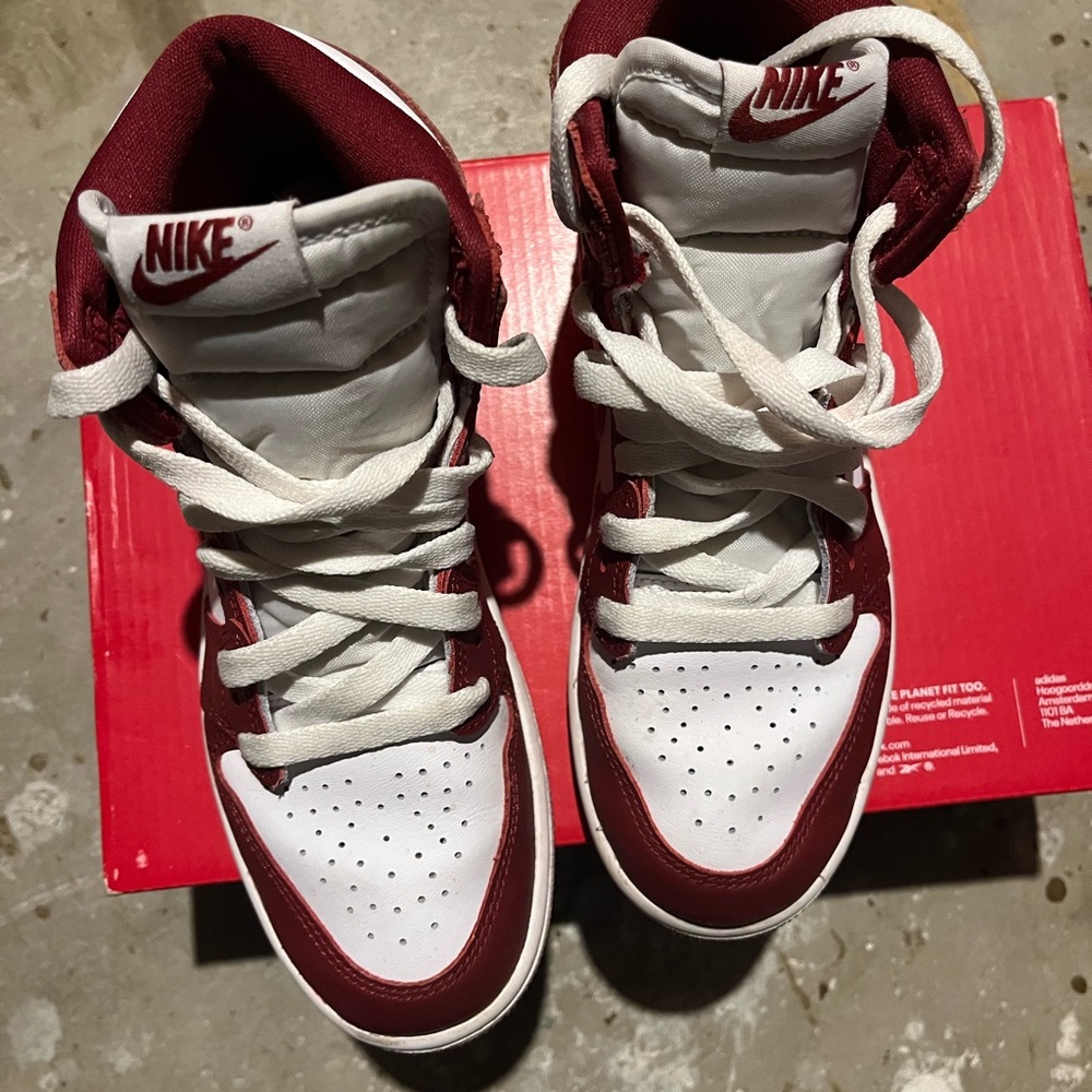 Boys-Nike Burgundy and White High-Top Sneakers